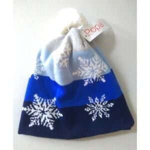 POPIA Design ITALY Merino Wool Pom Ski Hat O/S Winter Beanie Bluebird Ltd Ed NWT